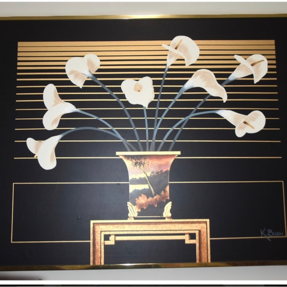 Vintage Gold-Framed "Calla Lily" by K. Bush Painting signed,